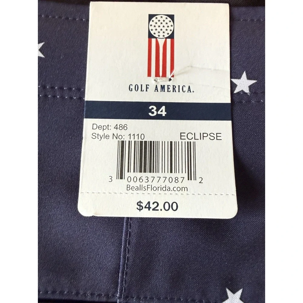 Golf America Men's Golf Shorts Size 34 Blue Star Print Flat Performance NWT